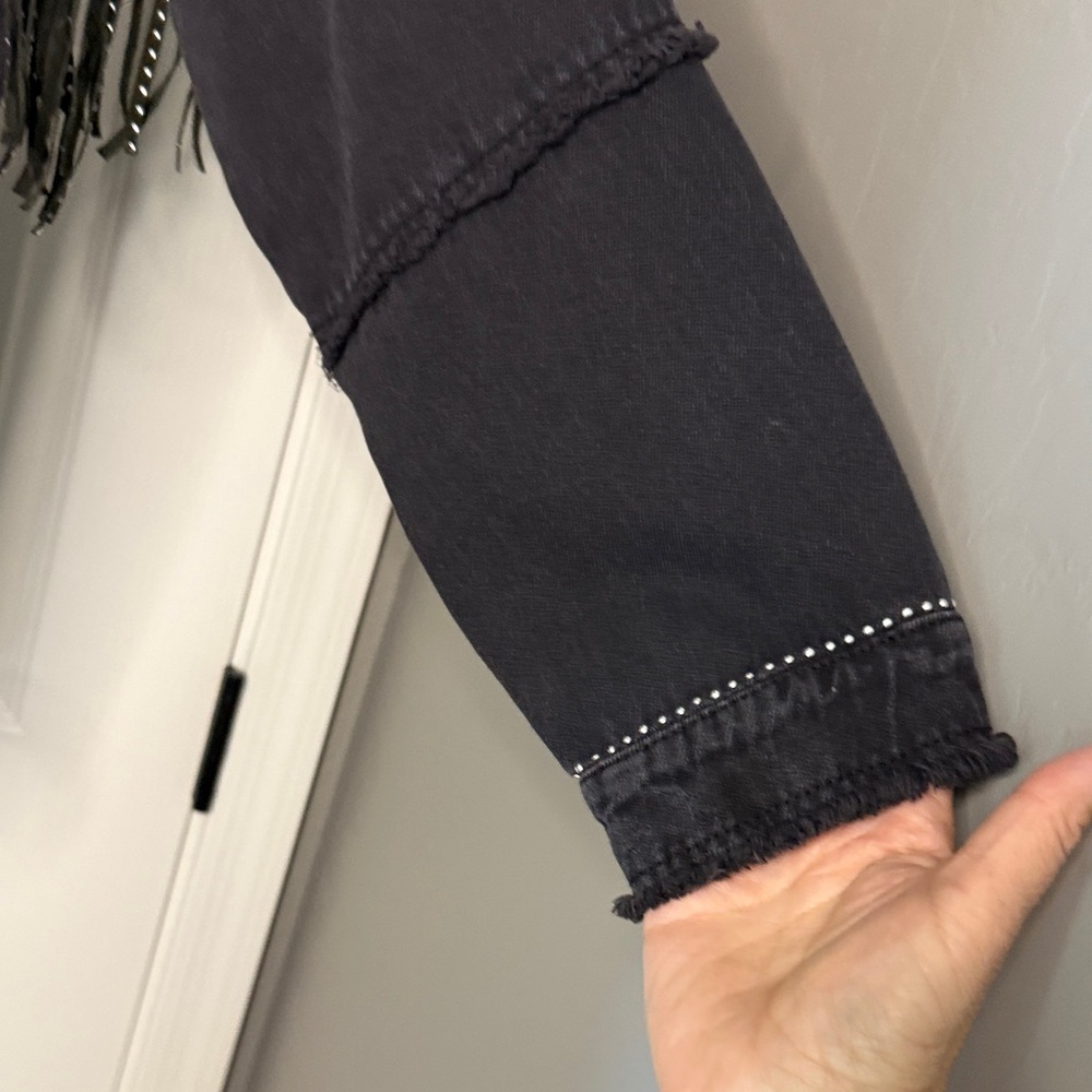 Zara Black Studded Fringe Jean Jacket - Picture 4 of 8